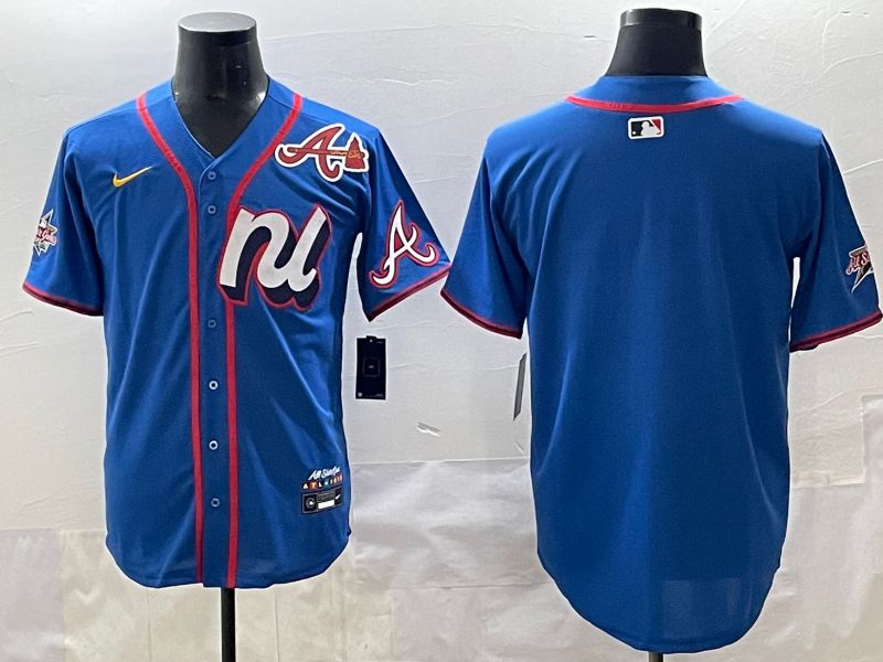Men 2025 Atlanta Braves Blank Blue All star Blank Blue Nike MLB Jersey style 3->atlanta braves->MLB Jersey